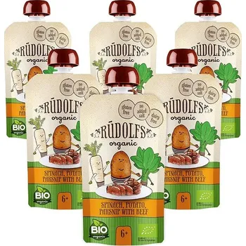 Dětská výživa Rudolfs BIO Špenát, brambory, pastynák s hovězím masem 6 × 110 g