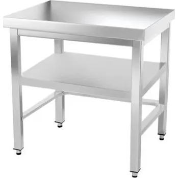 Dílenský stůl DASgastro Nerezový pracovní stůl se spodní policí a trnoží bez zadního lemu - 600 x 600 x 870 mm