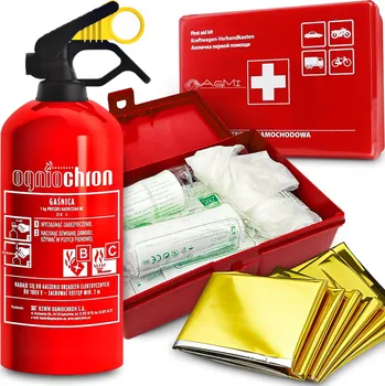 Lékárnička HASICÍ PŘÍSTROJ Ogniochron 1 KG LÉKÁRNIČKA PRVNÍ POMOCI ZÁCHRANNÁ DEKA FÓLIE NRC