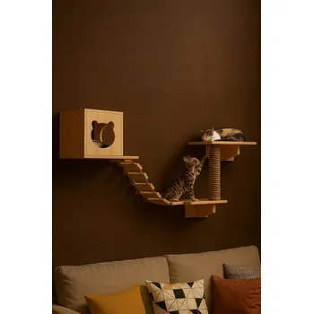 DRAPAK PRO KOČKY NA STĚNU PELÍŠEK DRÁHA 4 PRVKY NÁSTĚNNÁ HOUPACÍ SÍŤ DŘEVO RÁJ