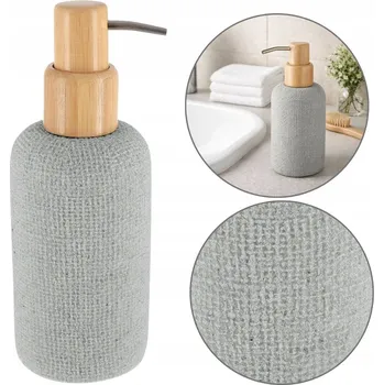 Dávkovač mýdla DÁVKOVAČ NA TEKUTÉ MÝDLO GEL TEKUTINA DO KOUPELNY S BAMBUSEM 340 ML ŠEDÁ