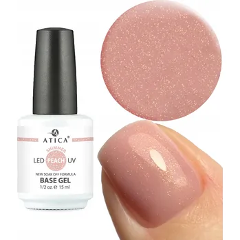 Lak na nehty ATICA BASE GEL SHIMMER PEACH UV/LED - STAVEBNÍ HYBRIDNÍ BÁZE S GLITRY - BROSKVOVÁ - 15G
