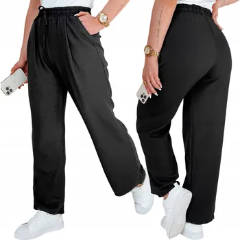 Dámské kalhoty Dámské černé kalhoty široké nohavice (wide leg) s vysokým pasem UY2659 - L