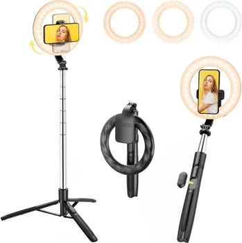 Selfie tyč Ring Light Selfie Tyč Tripod 3v1 Monopod Kruhové Světlo Smartphone + Dálk. Ovládání Výběr Variant 92cm