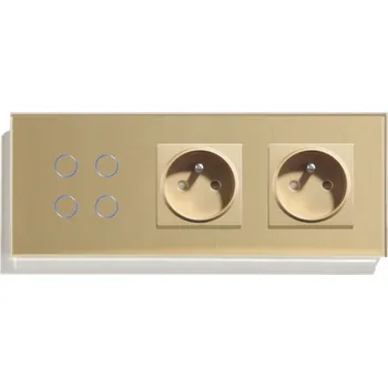 vypínač ČTYŘNÁSOBNÝ DOTYKOVÝ SPÍNAČ 4K SE DVĚMA ZÁSUVKAMI, SKLENĚNÝ SPÍNAČ