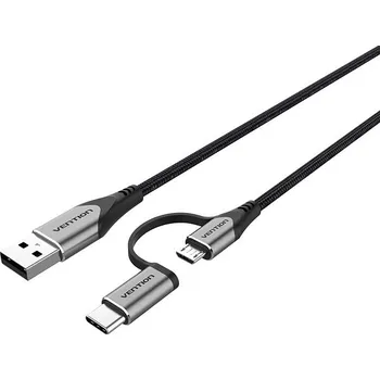 Kabel Vention USB 2.0 to 2-in-1 Micro USB & USB-C Cable 1m Gray Aluminum Alloy Type