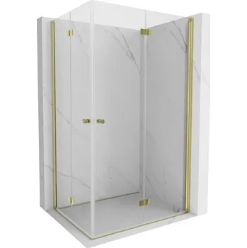 Sprchové dveře MEXEN/S - Mist-F Duo sprchový kout skládací dveře pravá 75 x 110, transparent, zlato kartáčovaná 8A6-075L-110P-55-00