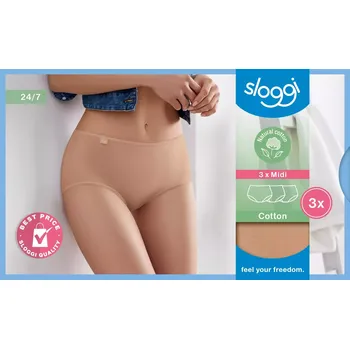 Dámská móda sloggi 24/7 Cotton Midi C3P - BROWN - SLOGGI BROWN - SLOGGI 40