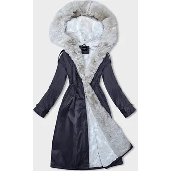Tmavě modro-béžová dámská zimní bunda parka s kožešinou (B557-3046) odstíny modré L (40)