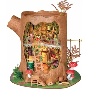 3D puzzle RoboTime 3D dřevěná skládačka Lesní chaloupka z pařezu s LED