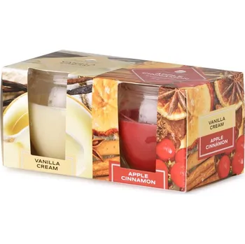 Emocio Sklo 65x63 mm 2 ks v krabičce Vanilla Cream & Apple Cinnamon, vonná svíčka