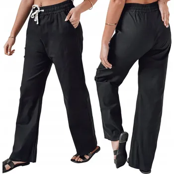 Dámské kalhoty Dámské volnočasové kalhoty široké nohavice s vysokým pasem černé UY2647 - M