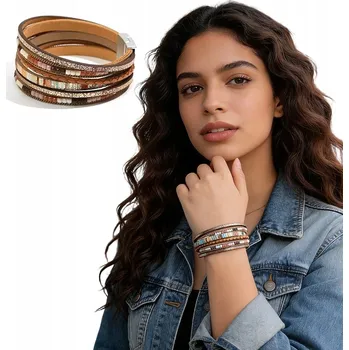 Náramek Dámský kožený náramek hnědý boho 19,50 cm