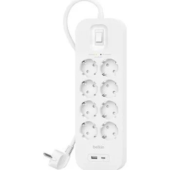 Prodlužovací kabel Belkin Surge protection s USB-C, 8 zásuvek SRB003vf2M-V2