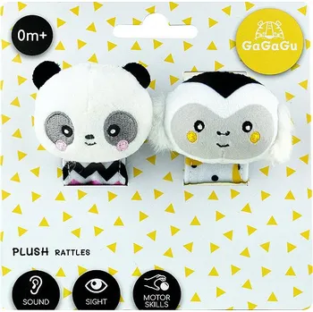 Hračka pro nejmenší Gagagu Dvojitá chrasticí sada opice a panda