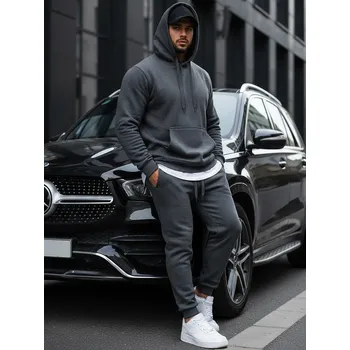 Pánská mikina Dstreet Pánská mikina s kapucí černá BX2028 Barva: Šedá - tmavě, Velikost: M