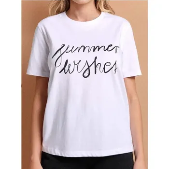 Dámská móda Sinsay - Bavlněné tričko s nápisem - bílá - 991CG-00X - 991CG-00X-XS