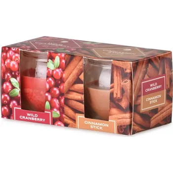 Svíčka Emocio Sklo 65x63 mm 2 ks v krabičce Wild Cranberry & Cinnamon Stick, vonná svíčka