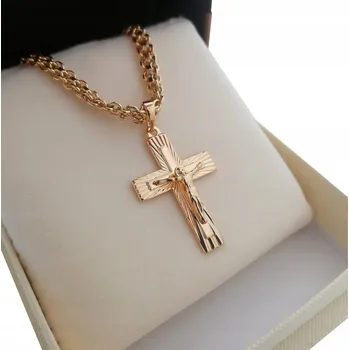 Řetízek ZLATÝ ŘETÍZEK BISMARK 50CM 5MM S KŘÍŽKEM OCEL 18K DÁREK