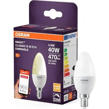 Stojací lampa Žárovka Osram CHYTRÁ LED B40 ve tvaru svíčky E14, 4,9 W ZigBee 3.0, stmívatelná 2700K teplá bílá,