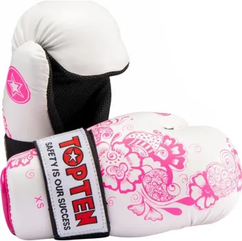 Otevřené rukavice ROTT-FLOWERS (schváleno společností WAKO) bílá-růžová+M