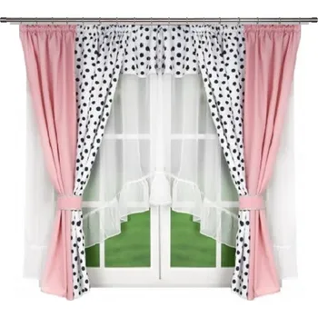 Závěs BytoTex Sada barevných puntíkovaných závěsů se záclonou Pola růžová