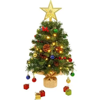 Zahradní dekorace Malý stolní vánoční stromeček AGM 60 cm s 50 LED světelnými řetězy, pěticípou hvězdou na vrcholu,