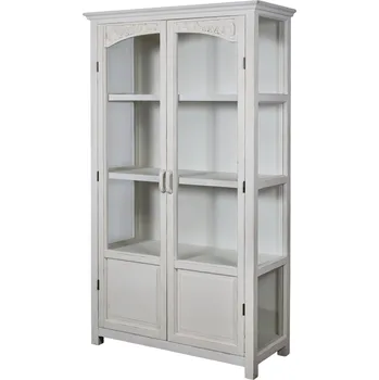 Komoda Krémová antik prosklená dřevěná skříň Adrienne - 97*41*170 cm