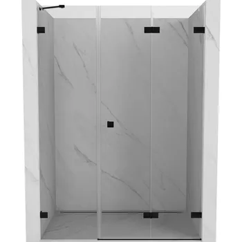 Sprchové dveře Mexen Lunar-F, pravé skládací sprchové dveře 140 cm, 8mm čiré sklo, černý matný profil, 836S-140-050-70-00-P