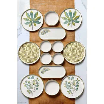 Talíř Keramická jídelní sada 14 ks nádobí FLORA vícebarevná
