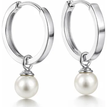 Náušnice Stříbrné náušnice s perlou Galatea 20 mm - Bílá