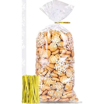 Úložný box 100 kusů vánočních sáčků na cukroví, celofánové sáčky, sáčky na vánoční cukroví se sněhovými