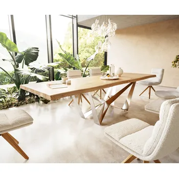 Jídelní stůl DELIFE Jídelní stůl Edge 300x100 dub přírodní Spider plochá ocel nerezová ocel Live-Edge