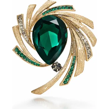 Brož Luxusní brož Greene – zlatá se zelenými zirkony