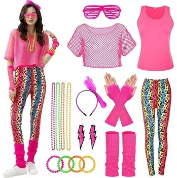 Party dekorace Dámské doplňky HIQE-FL 80. let, dámský cvičební kostým 80. let, dámský outfit 80. let doplňky 80.