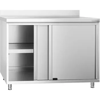 Dílenský stůl vasegastro Nerezový pracovní stůl se skřínkou a zadním lemem 120x70x85cm