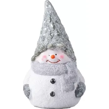 Vánoce Keramický dekorační sněhulák 90x150mm, bílá, šedá