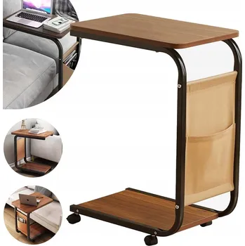 Konferenční stolek ODKLÁDACÍ STOLEK S KOLEČKY A KAPSOU 63 CM, C-TVAR, MOBILNÍ POD POHOVKU/POSTEL