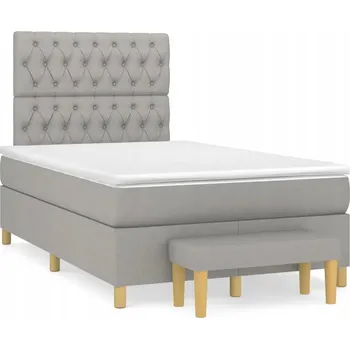 Postel Kontinentální postel světle šedá 203x120x118/128 cm s matrací 120x200x20 cm