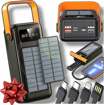 Powerbanka Solární powerbanka a nabíjecí stanice 80000 mAh s LED svítilnou | Solární nabíjení + 4 kabely