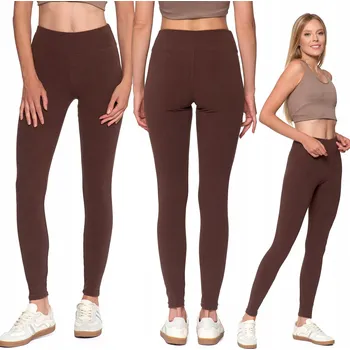 Dámské legíny DÁMSKÉ LEGINY S ŽEBROVÁNÍM MORAJ KLASICKÉ S VYSOKÝM PASEM ŽEBROVANÉ HNĚDÉ S/M