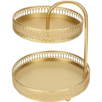 PODNOS 2-ÚROVŇOVÁ NA DORT NA SVAČINU ZLATÝ PODNOS NA OVOCE KOVOVÝ