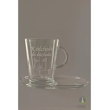 Pískovaný hrnek s talířkem - K odchodu do důchodu (prasátko)