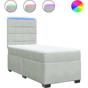 Postel Kontinentální postel s LED, světle šedá, 200x80x140,5/150,5 cm