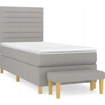 Postel Kontinentální postel světle šedá s matrací 203 x 100 x 118/128 cm