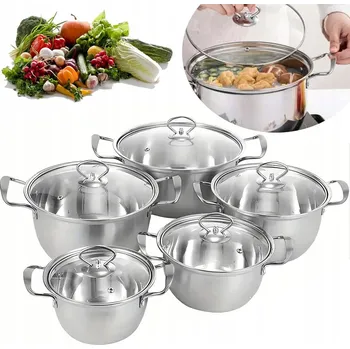 Sada nádobí Sada hrnců INDUKCE Plyn s VÍKEM Ocel 5 ks