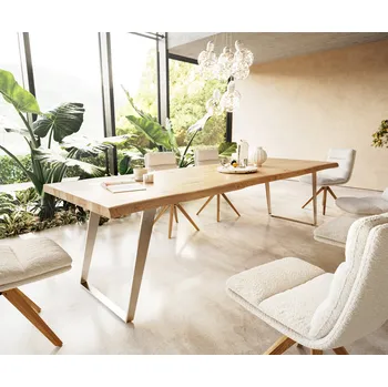 Jídelní stůl DELIFE Jídelní stůl Edge 300x100 dub přírodní nerezová ocel šikmý Live-Edge