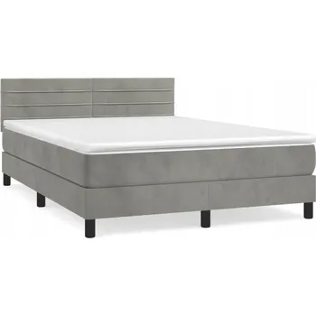 Postel Kontinentální postel s nastavitelným čelem, světle šedá, 193 x 144 x 78/88 cm