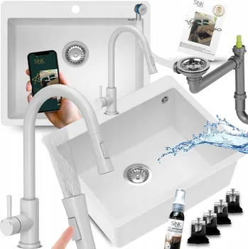 Granitový dřez Jednokomorový dřez Sink Quality BÍLÝ granitový bílý