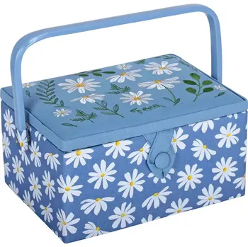 Organizér galanterie Střední košík na šití, pletení a háčkování - Kopretiny s výšivkou (Medium Sewing Box Flowers - Embroidered)
